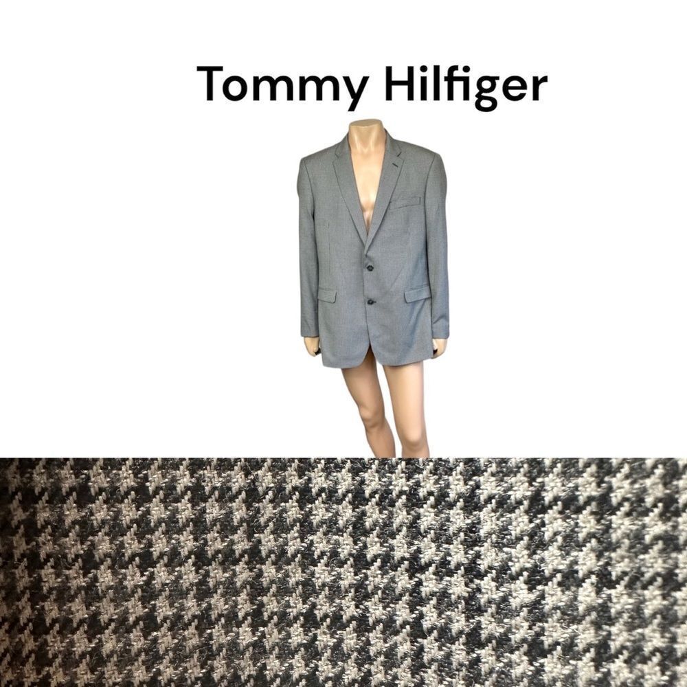 Tommy Hilfiger Men's Black Guncheck 2-Button Sport Coat Jacket Blazer Size 46L